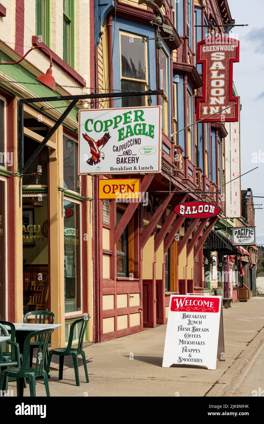 Edificio architettonico nella storica città di Greenwood, British Columbia, Canada. Foto Stock