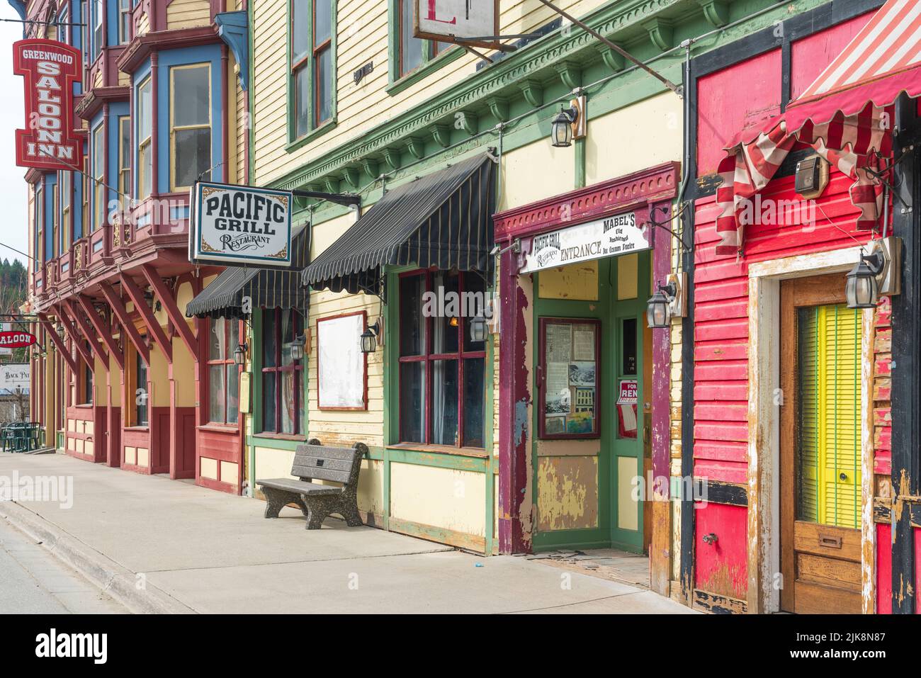 Edificio architettonico nella storica città di Greenwood, British Columbia, Canada. Foto Stock