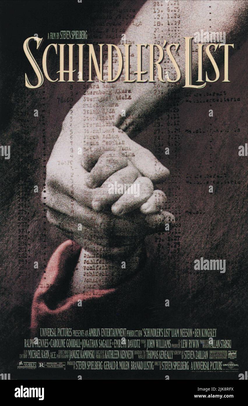 Film poster Film Schindler'S List (USA 1993) regista: Steven Spielberg 30 novembre 1993 **ATTENZIONE** questa fotografia è ad uso esclusivamente editoriale ed è copyright della UNIVERSAL e/o del fotografo assegnato dalla Film o Production Company e può essere riprodotta solo da pubblicazioni in concomitanza con la promozione del suddetto Film. È richiesto un credito obbligatorio a UNIVERSAL. Il fotografo deve essere accreditato anche se conosciuto. Nessun uso commerciale può essere concesso senza l'autorizzazione scritta di The Film Company. Foto Stock