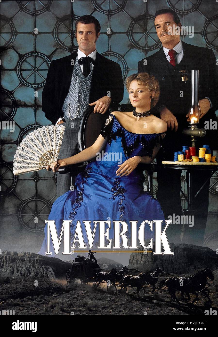 Mel Gibson, Jodie Foster e James Garner Film: Maverick (1994) personaggi: BRET Maverick, Annabelle Bransford, Marshal Zane Cooper regista: Richard Donner 20 maggio 1994 **AVVISO** questa foto è solo per uso editoriale ed è il copyright di WARNER BROS e/o del fotografo assegnato dalla Film or Production Company e può essere riprodotta solo da pubblicazioni in concomitanza con la promozione del suddetto Film. È richiesto un credito obbligatorio per WARNER BROS. Il fotografo deve essere accreditato anche quando è noto. Nessun uso commerciale può essere concesso senza autorizzazione scritta da parte del Film Comp Foto Stock