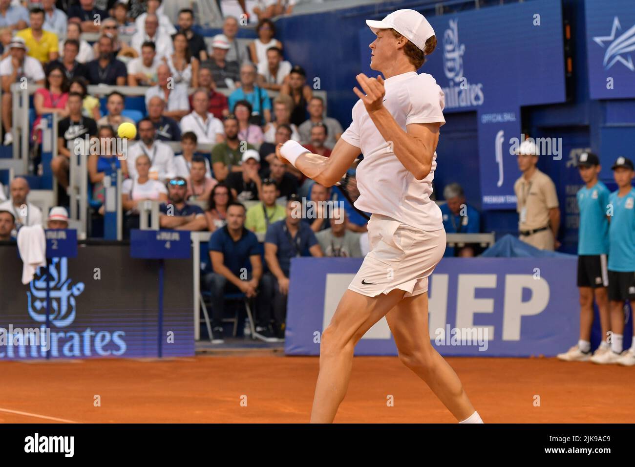 Umago, Croazia. 31st luglio 2022. Jannik Sinner (IT) durante ATP Croazia Open Umago - Alcaraz vs Sinner, Tennis Internationals in Umago, Croazia, Luglio 31 2022 Credit: Independent Photo Agency/Alamy Live News Foto Stock