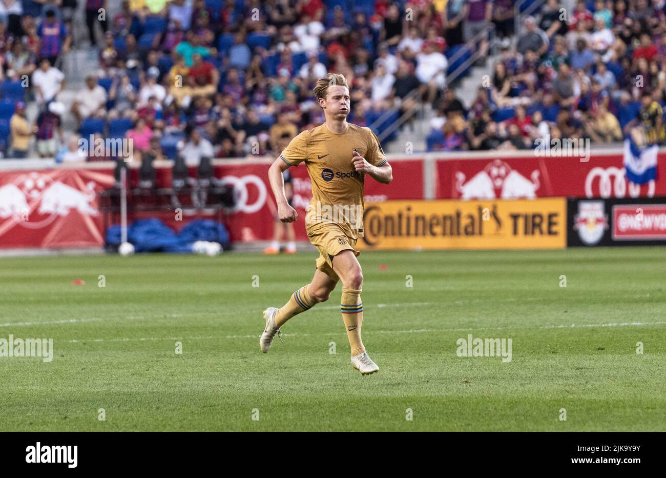 Harrison, NJ - 30 luglio 2022: Frenkie de Jong (21) treni durante l'intermissione di amichevole contro Red Bulls alla Red Bull Arena Foto Stock
