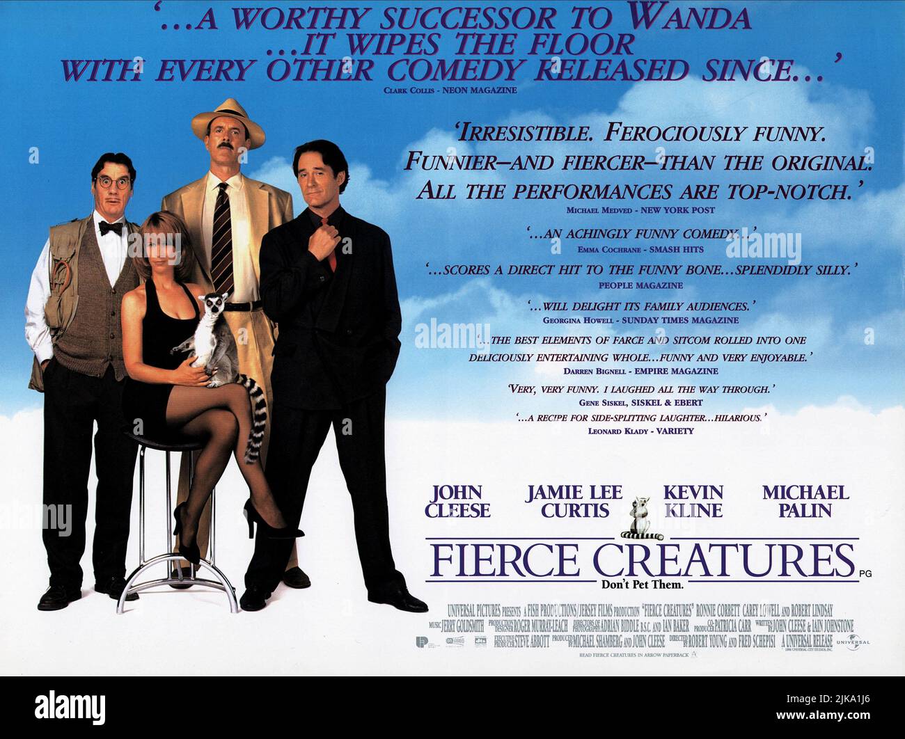Michael Palin, Jamie Lee Curtis, John Cleese & Kevin Kline Poster Film: Fineerce Creatures (USA/UK 1997) personaggi: Adrian 'Bugsy' Malone, Willa Weston, Rollo Lee & vince McCain regista: Fred Schepisi & Robert Young 23 gennaio 1997 **AVVISO** questa fotografia è solo ad uso editoriale ed è copyright delle IMMAGINI UNIVERSALI e/o del fotografo assegnato dalla Film o dalla Società di produzione e può essere riprodotta solo da pubblicazioni in concomitanza con la promozione del suddetto Film. È richiesto un credito obbligatorio per LE IMMAGINI UNIVERSALI. Il fotografo deve essere accreditato anche quando è noto. Foto Stock