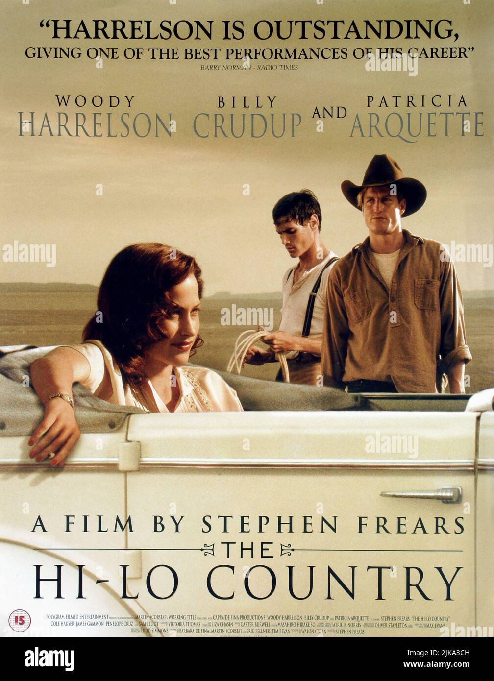 Patricia Arquette, Billy Crudup & Woody Harrelson Poster Film: The Hi-lo Country (1995) personaggi: Mona Birk, Pete Calder & Director: Stephen Frears 30 Dicembre 1998 **ATTENZIONE** questa fotografia è solo per uso editoriale ed è il copyright del TITOLO DI LAVORO e/o del fotografo assegnato dalla Film o dalla Società di produzione e può essere riprodotta solo da pubblicazioni in concomitanza con la promozione del suddetto Film. È richiesto un credito obbligatorio per IL TITOLO DI LAVORO. Il fotografo deve essere accreditato anche quando è noto. Nessun uso commerciale può essere concesso senza autorizzazione scritta da parte della pellicola C. Foto Stock