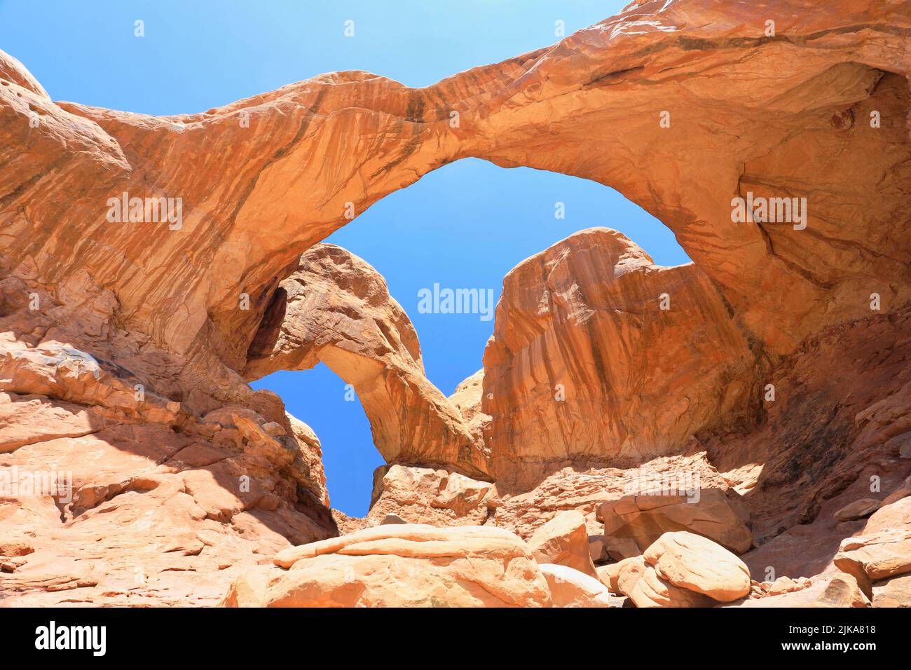 Double Arch nell'Arches National Park, UTAH, USA Foto Stock