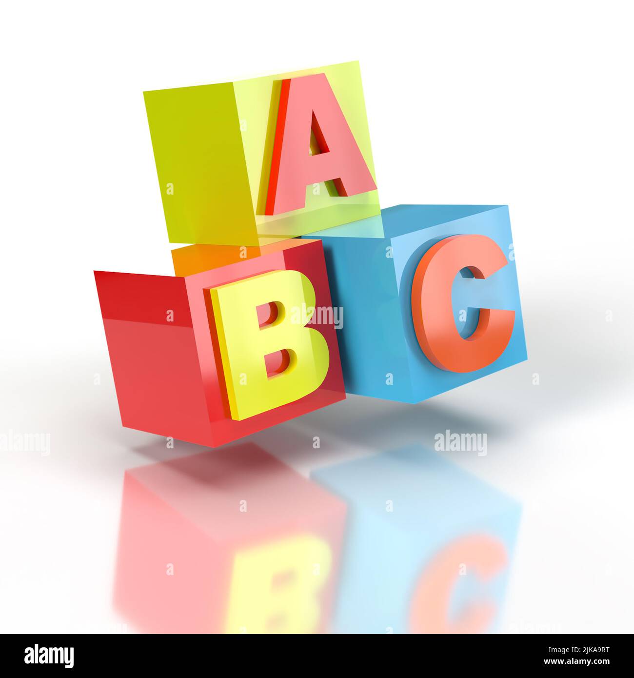 Blocchi ABC colorati 3D rendering su sfondo bianco. Foto Stock