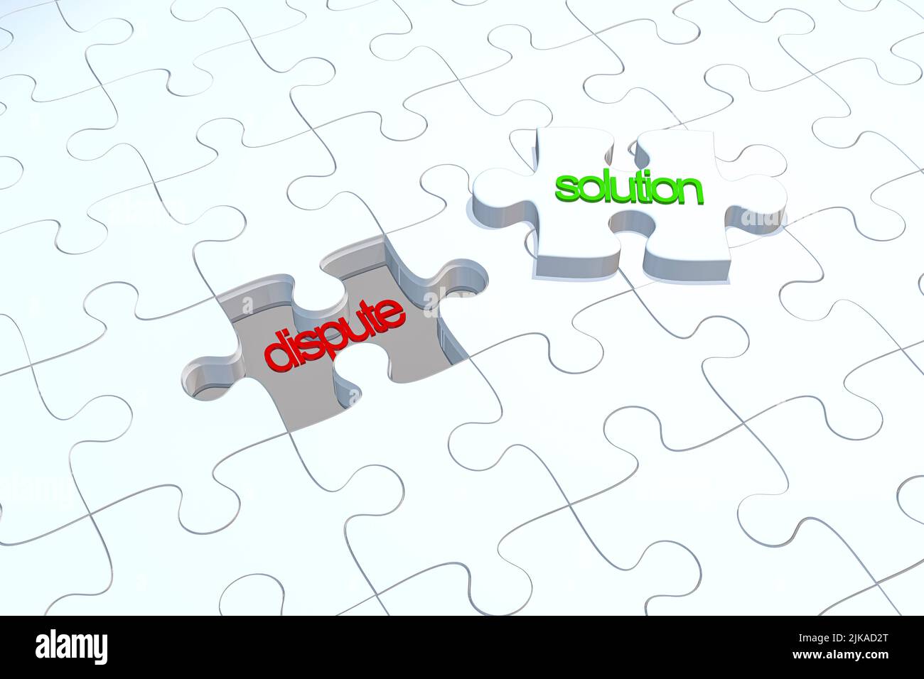 3D Jigsaw concetto con soluzione problema soluzione concetto risoluzione disputa concetto bianco puzzle Foto Stock