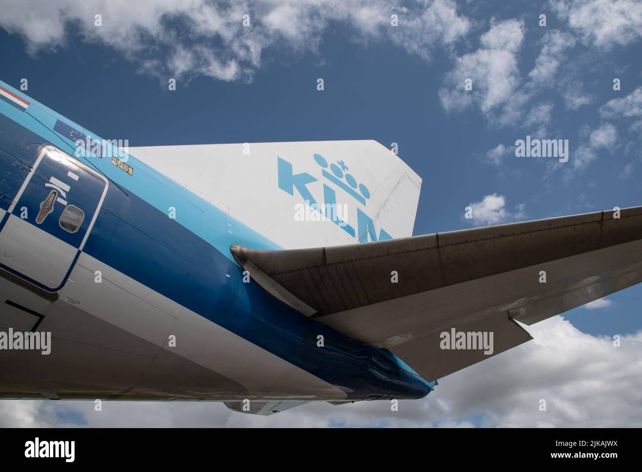 Lelystad, Paesi Bassi. Luglio 2022. Primo piano della sezione di coda di un aeromobile. Foto di alta qualità Foto Stock