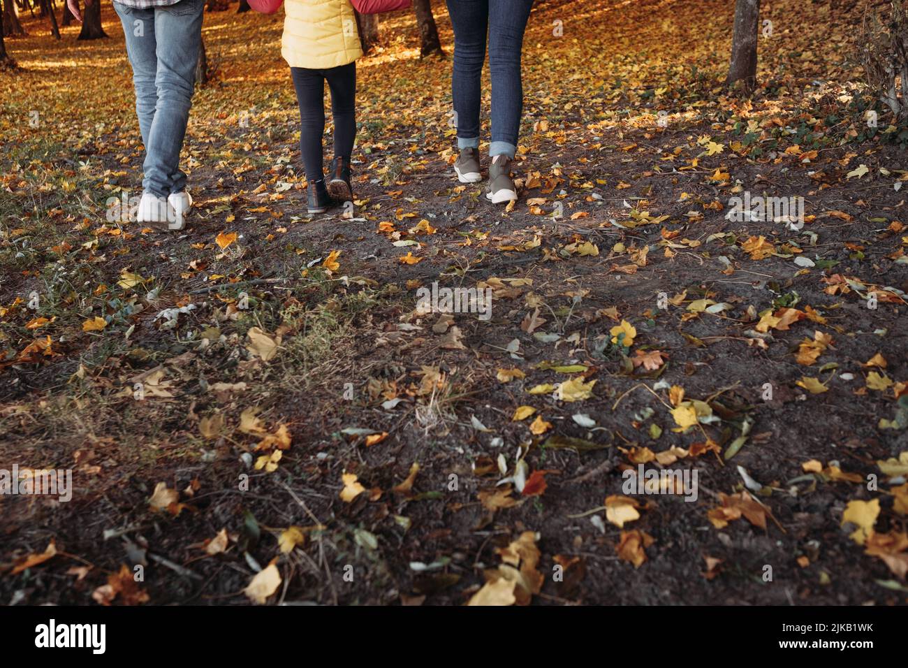 autunno tempo libero genitori bambini a piedi parco naturale Foto Stock