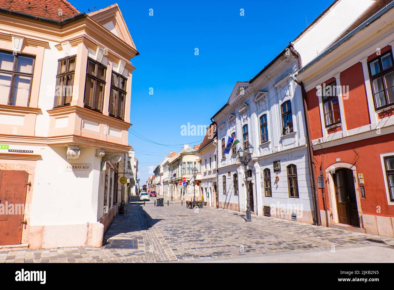 Liszt Ferenc utca, città vecchia, Gyor, Ungheria Foto Stock