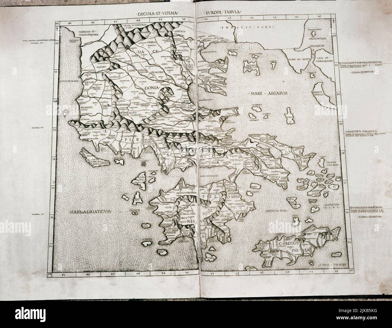 MAPA DE GRECIA. AUTORE: CLAUDIO TOLOMEO (100-170) CLAUDIO TOLOMEO. LUOGO: ACADEMIA DE LA HISTORIA-COLECCION. MADRID. SPAGNA. Foto Stock