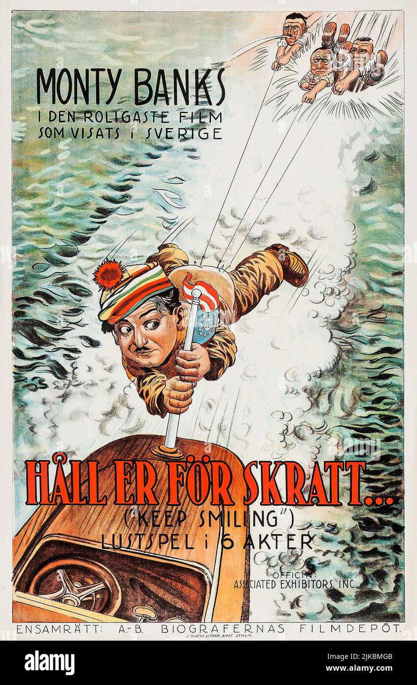 Håll er för skratt - continua a sorridere (Espositori associati, 1925). Poster del film svedese. Film comico di Monty Banks Silent. Foto Stock