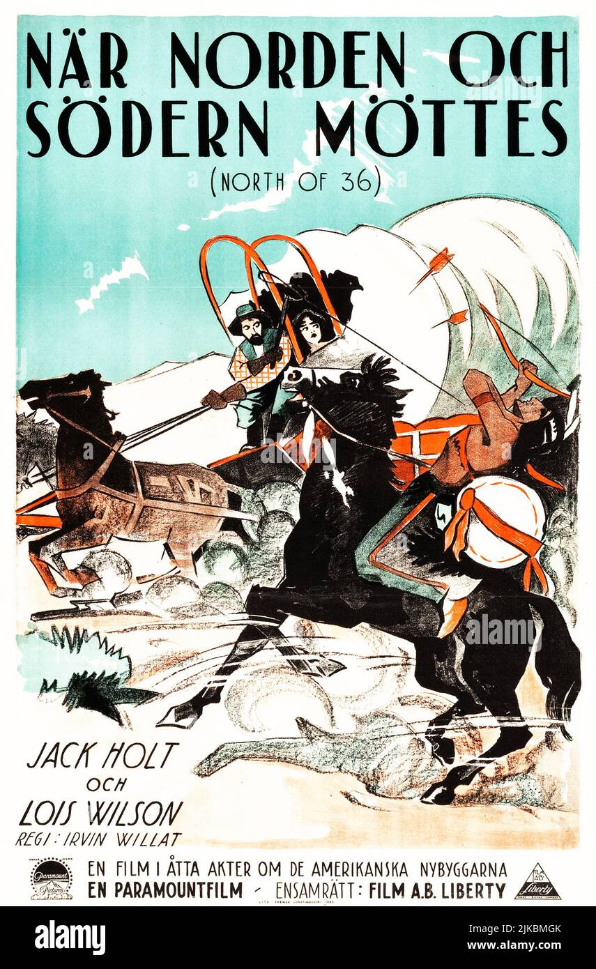 när Norden och Södern möttes - a nord del 36 (Paramount, 1925). Poster del film svedese. Film Western. Jack Holt, Lois Wilson. Foto Stock