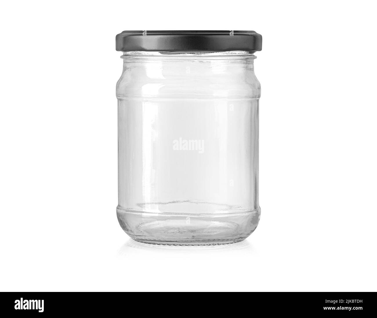 svuotare il vaso di vetro con una filettatura a vite isolata su sfondo bianco con percorso di taglio Foto Stock