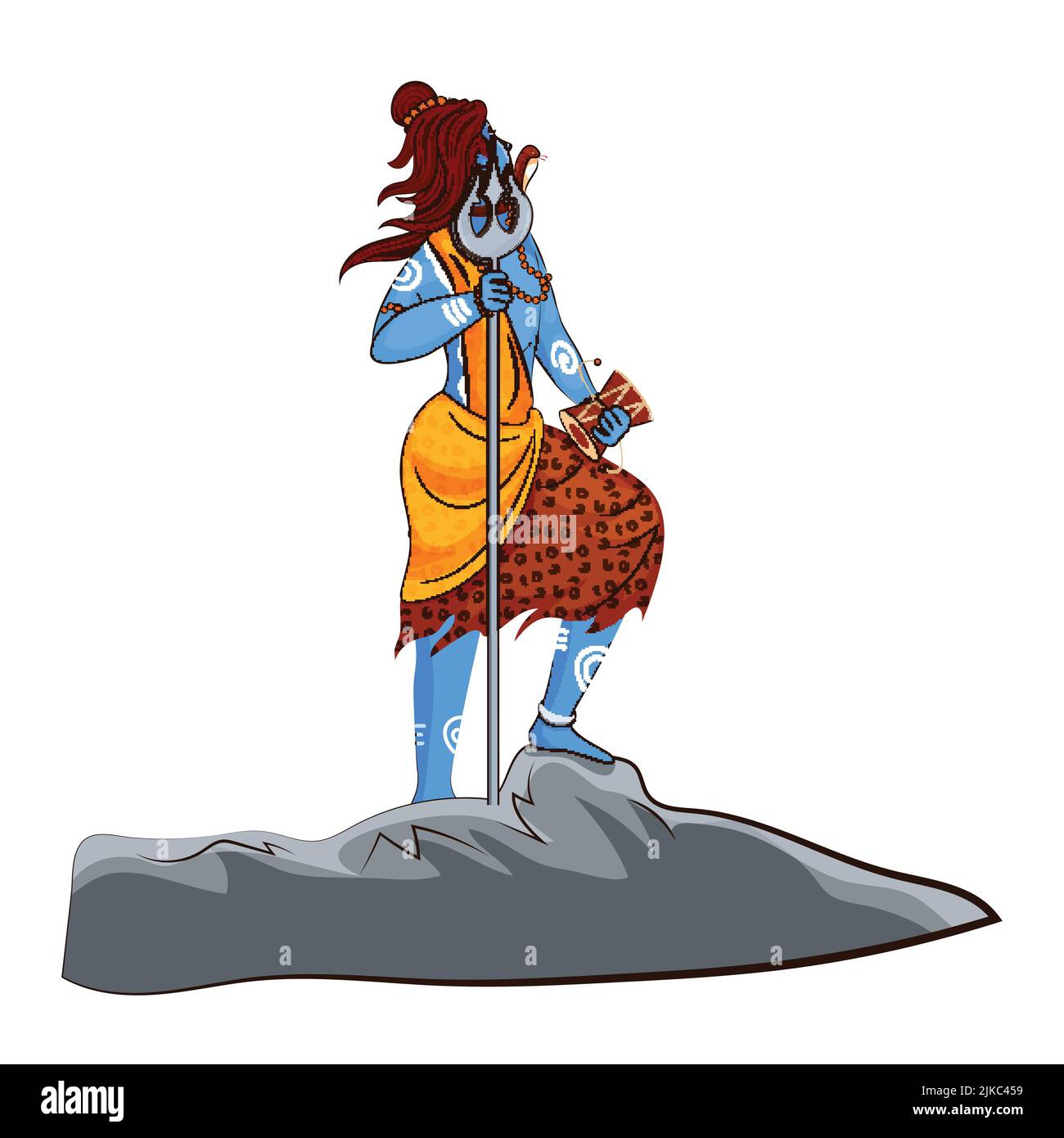 Mitologia indù Lord Shiva in piedi su Rock Illustrazione. Illustrazione Vettoriale
