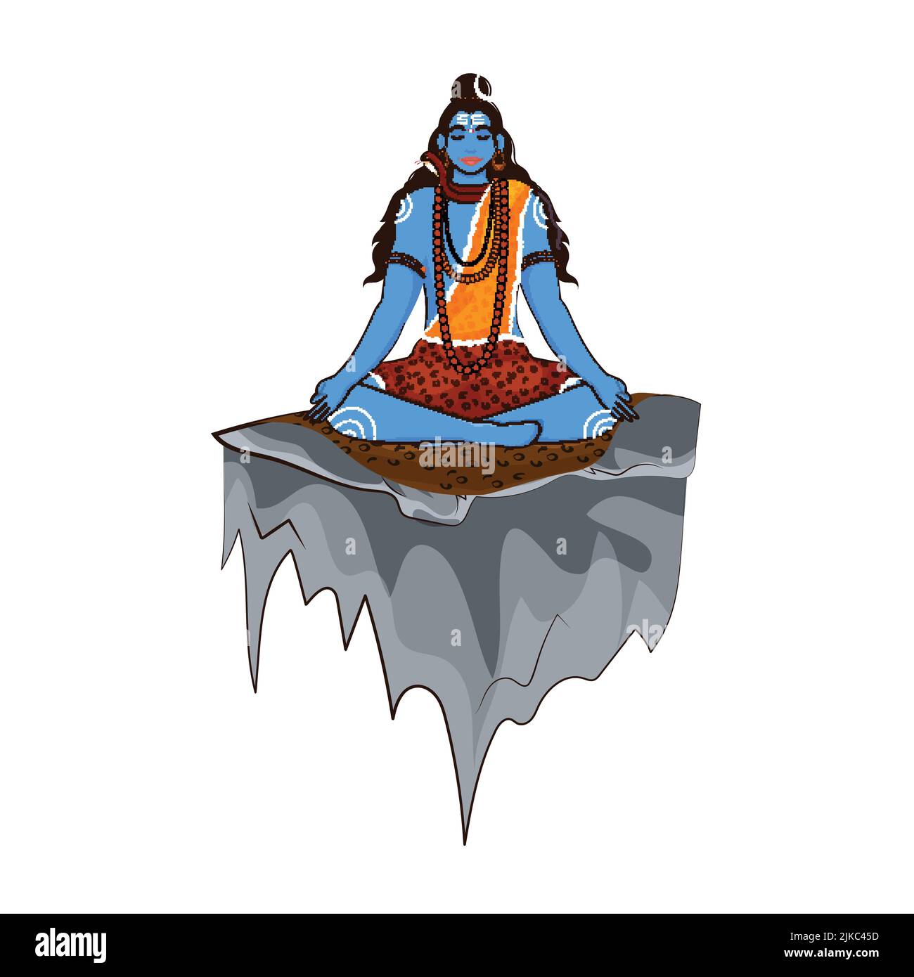 Illustrazione di Hindu Lord Shiva meditando su Rock contro sfondo bianco. Illustrazione Vettoriale