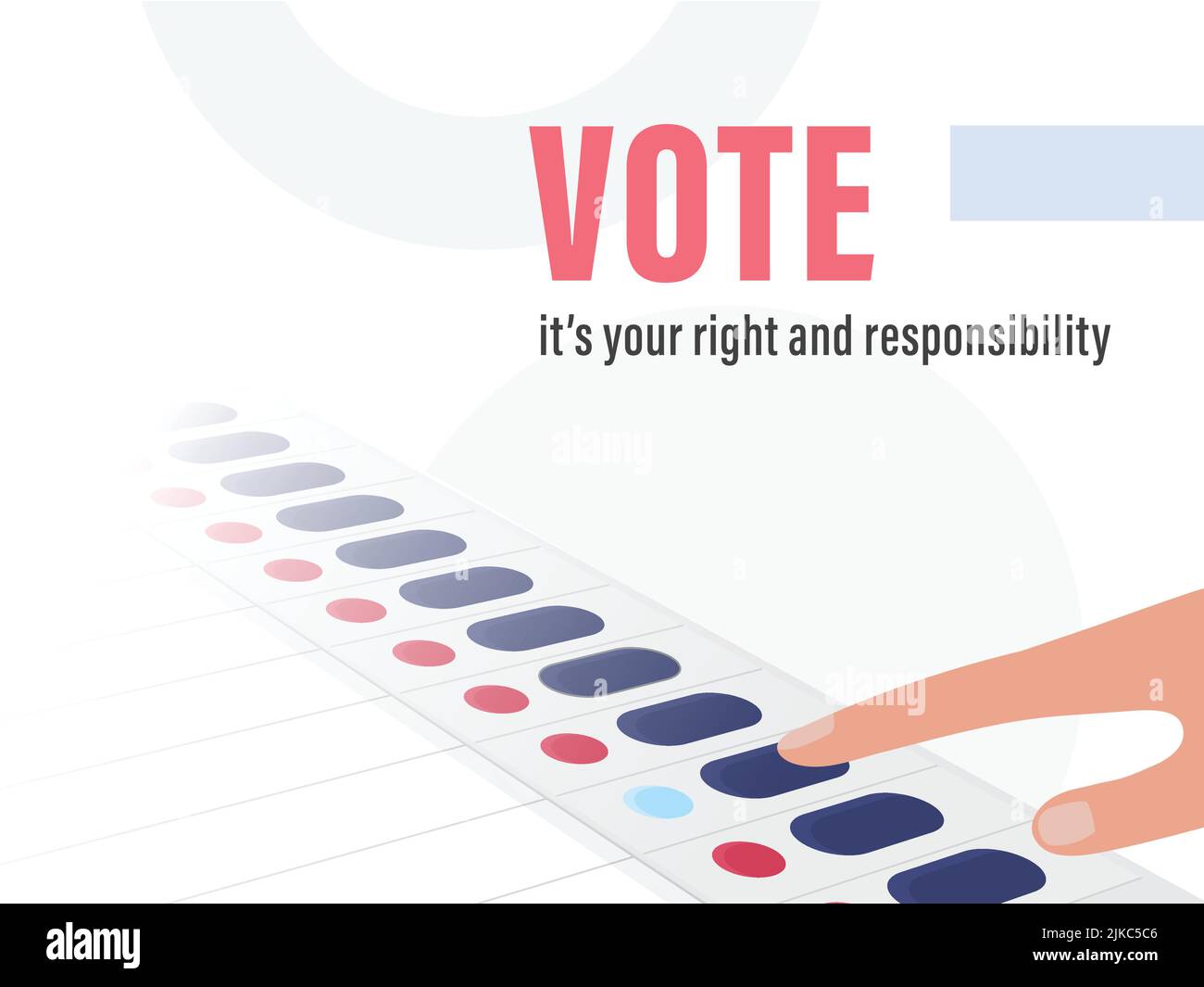 Vota, è il tuo diritto e responsabilità testo con Index Finger premere il pulsante su sfondo bianco. Illustrazione Vettoriale