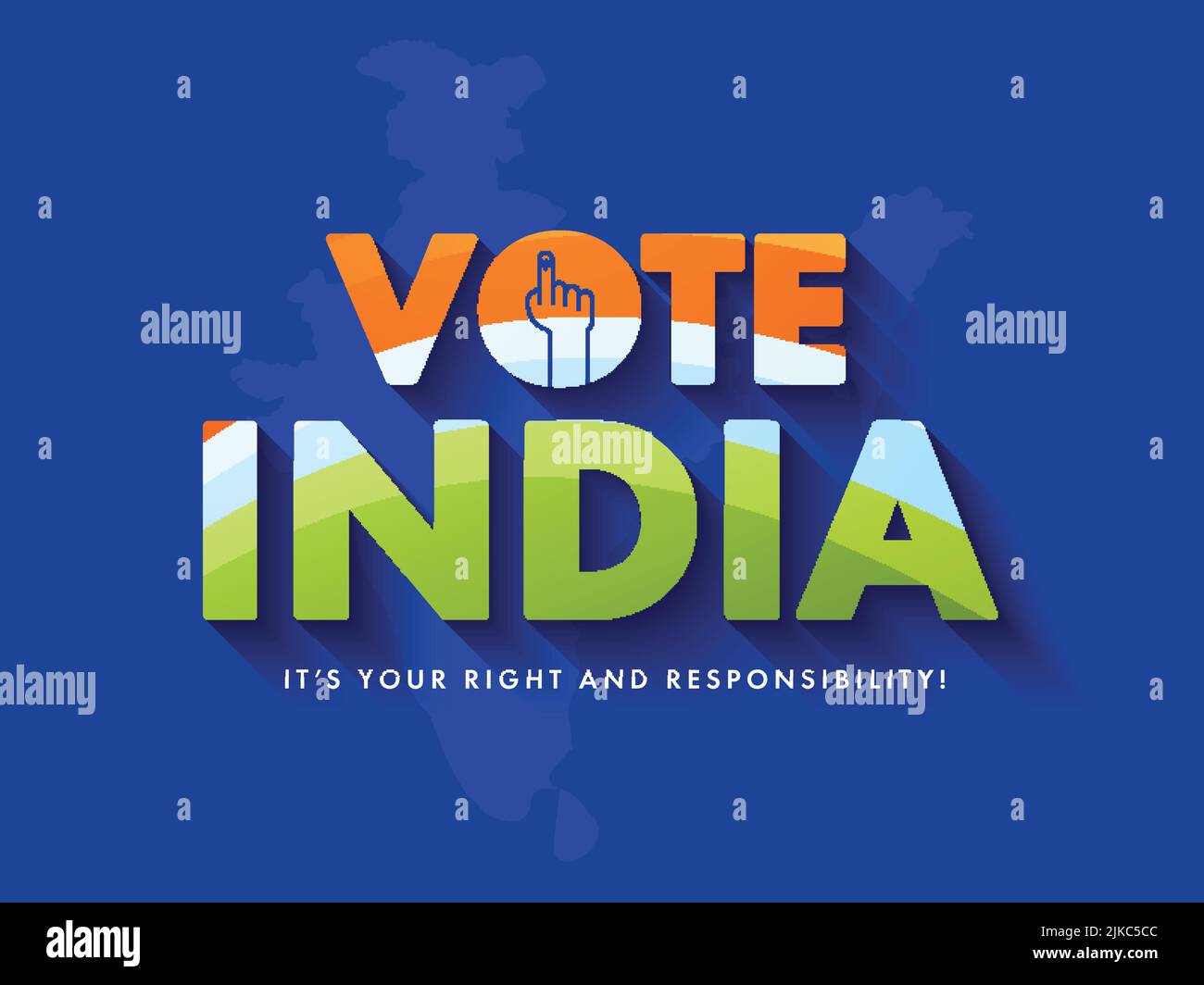 Vota India, è il tuo diritto e responsabilità Font su Blue India Mappa sfondo. Illustrazione Vettoriale