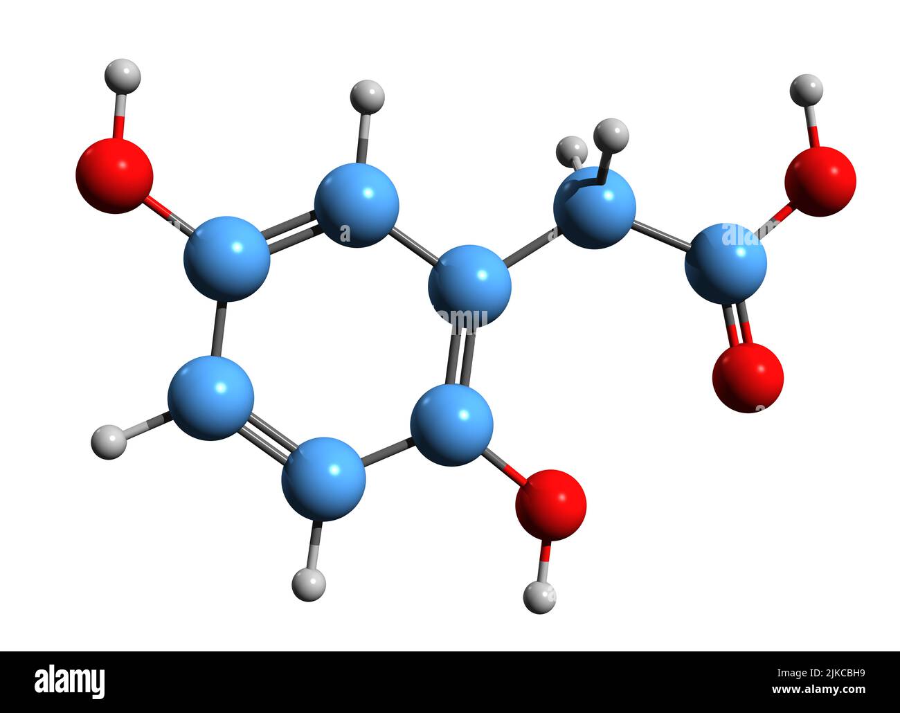 3D immagine dell'acido omogentisico formula scheletrica - struttura chimica molecolare dell'acido fenolico isolato su sfondo bianco Foto Stock