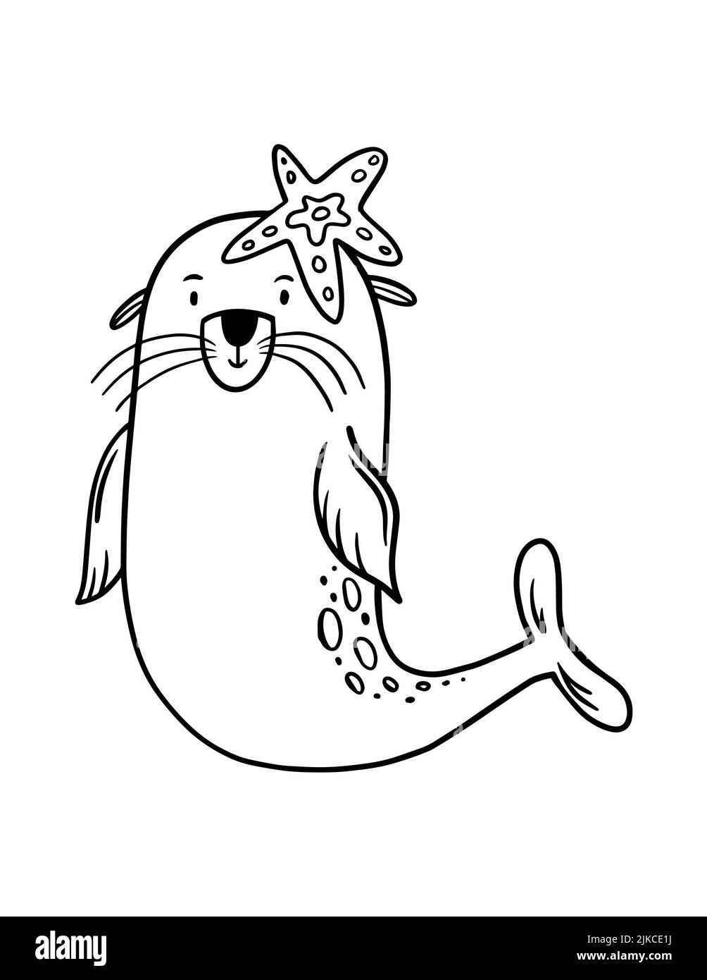 Pagina di colorazione fur Seal per bambini. Semplice illustrazione di animali dell'oceano su sfondo bianco. Foto Stock