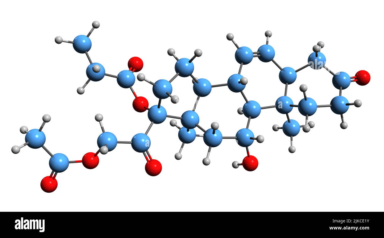3D immagine di idrocortisone aceponato formula scheletrica - struttura chimica molecolare di corticosteroide veterinario isolato su sfondo bianco Foto Stock