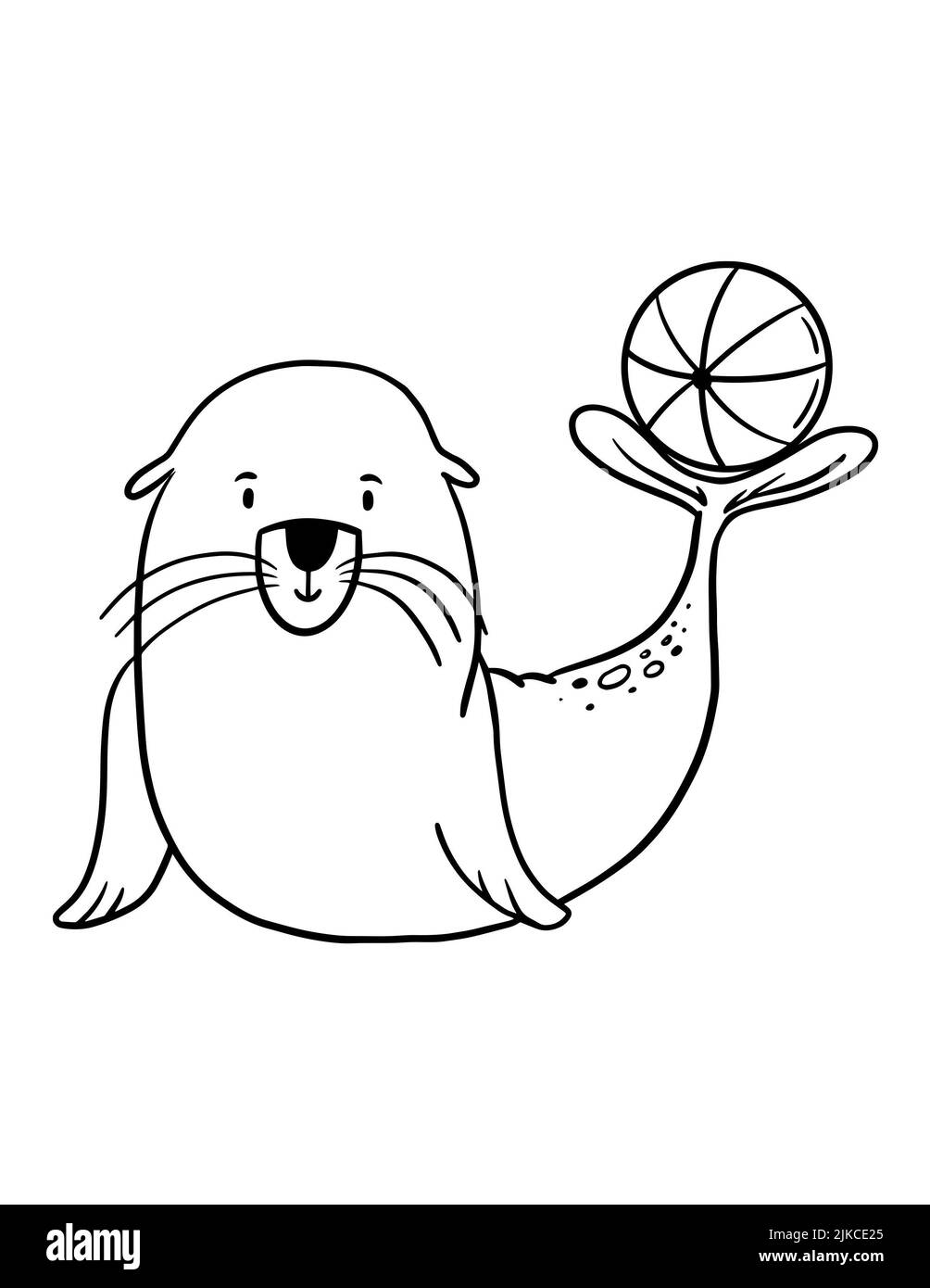 Pagina di colorazione fur Seal per bambini. Semplice illustrazione di animali dell'oceano su sfondo bianco. Foto Stock