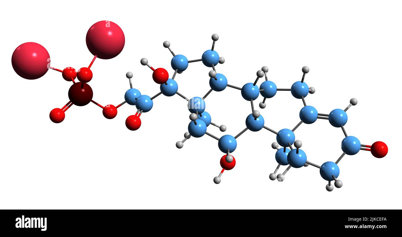 3D immagine dell'idrocortisone sodio fosfato formula scheletrica - struttura chimica molecolare del corticosteroide glucocorticoide sintetico isolato su p. Foto Stock