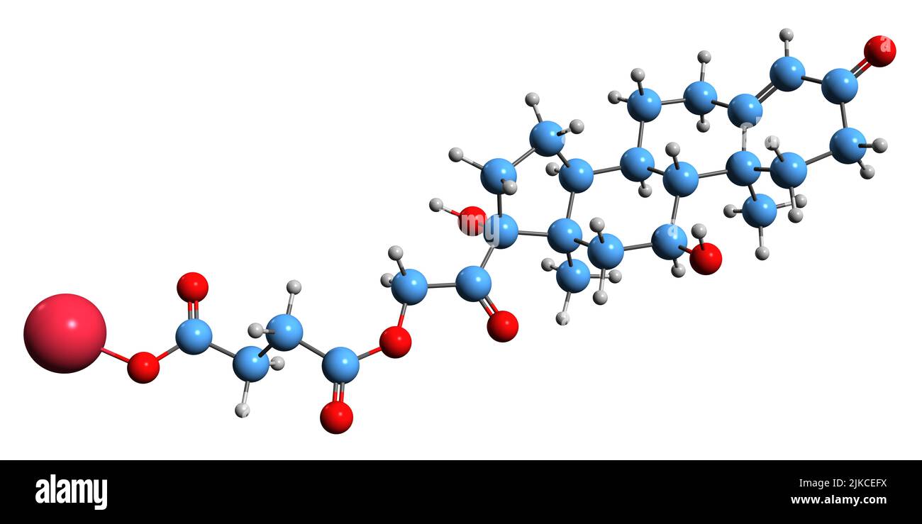 3D immagine dell'idrocortisone succinato di sodio formula scheletrica - struttura chimica molecolare del corticosteroide glucocorticoide sintetico isolato su p. Foto Stock