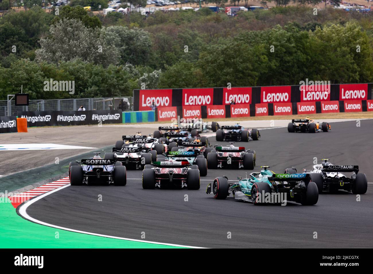 Inizio della gara durante la Formula 1 Aramco Magyar Nagydij 2022, Gran Premio d'Ungheria 2022, 12th round del Campionato Mondiale di Formula uno FIA 2022 dal 28 al 31 luglio 2022 sull'Hungaroring, a Mogyorod, Ungheria - Foto: Joao Filipe / DPPI/DPPI/LiveMedia Foto Stock