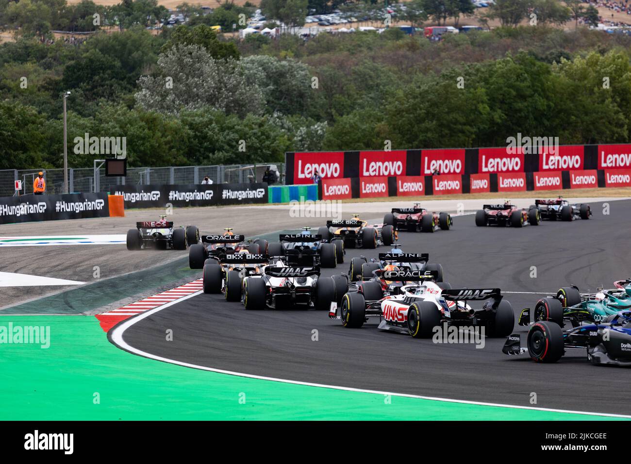 Inizio della gara durante la Formula 1 Aramco Magyar Nagydij 2022, Gran Premio d'Ungheria 2022, 12th round del Campionato Mondiale di Formula uno FIA 2022 dal 28 al 31 luglio 2022 sull'Hungaroring, a Mogyorod, Ungheria - Foto: Joao Filipe / DPPI/DPPI/LiveMedia Foto Stock