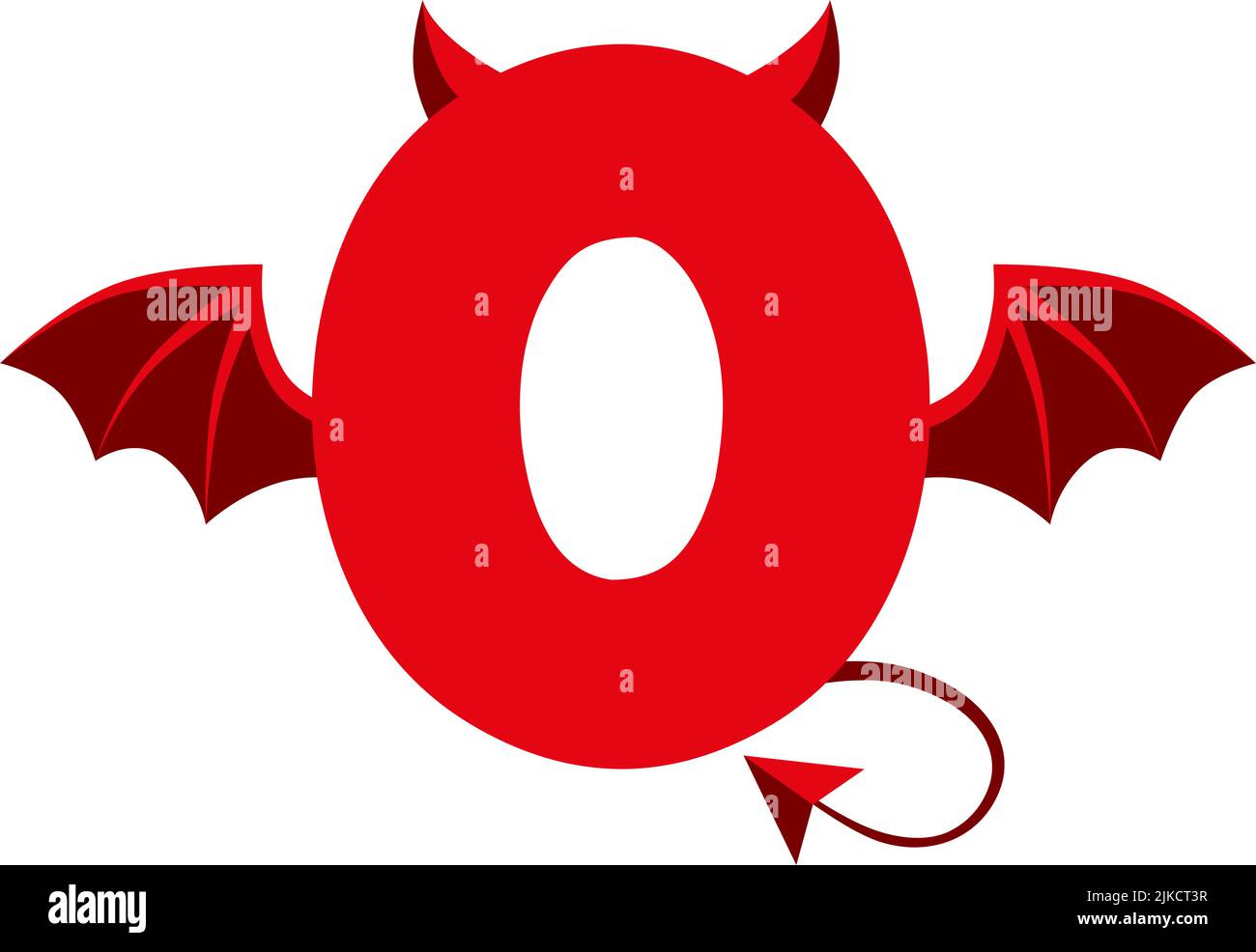 Diavolo rosso 0 numeri con ali per i giochi ui.. Spaventoso fumetto scuro demone ZERO. Illustrazione Vettoriale
