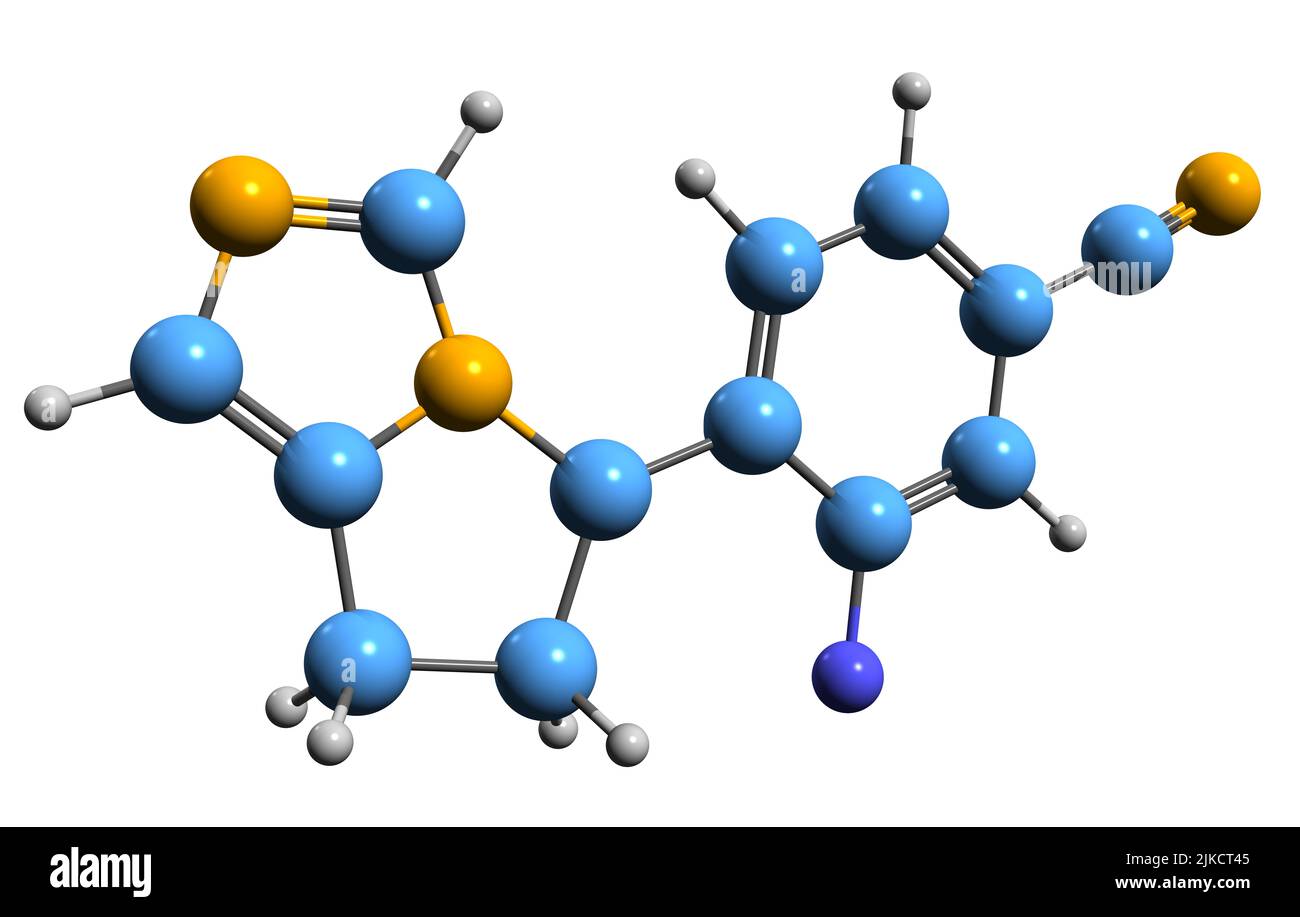 3D immagine della formula scheletrica di Osilodrostat - struttura chimica molecolare del farmaco della malattia di Cushing isolato su sfondo bianco Foto Stock