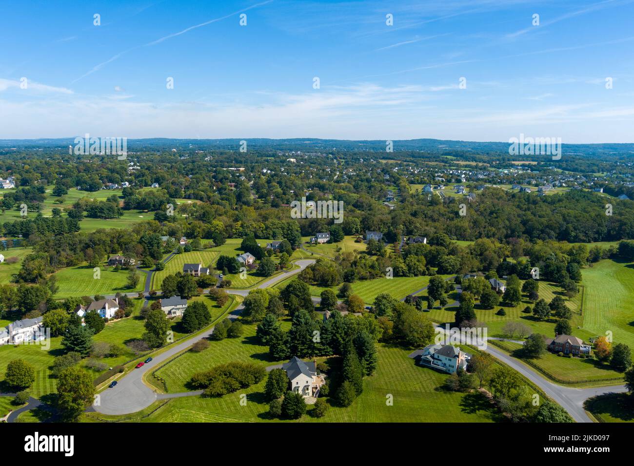 Veduta aerea del Farmington sulla suddivisione verde in Purcellville, contea di Loudoun, Virginia. Foto Stock