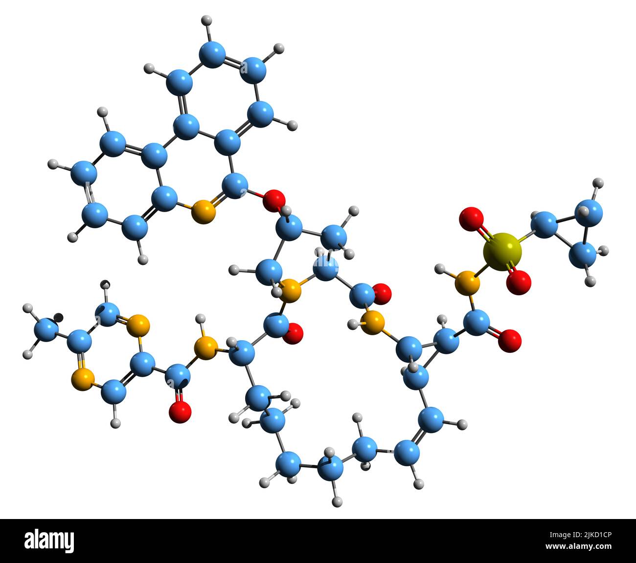 3D immagine di formula scheletrica di Paritaprevir - struttura chimica molecolare di Veruprevir isolato su sfondo bianco Foto Stock
