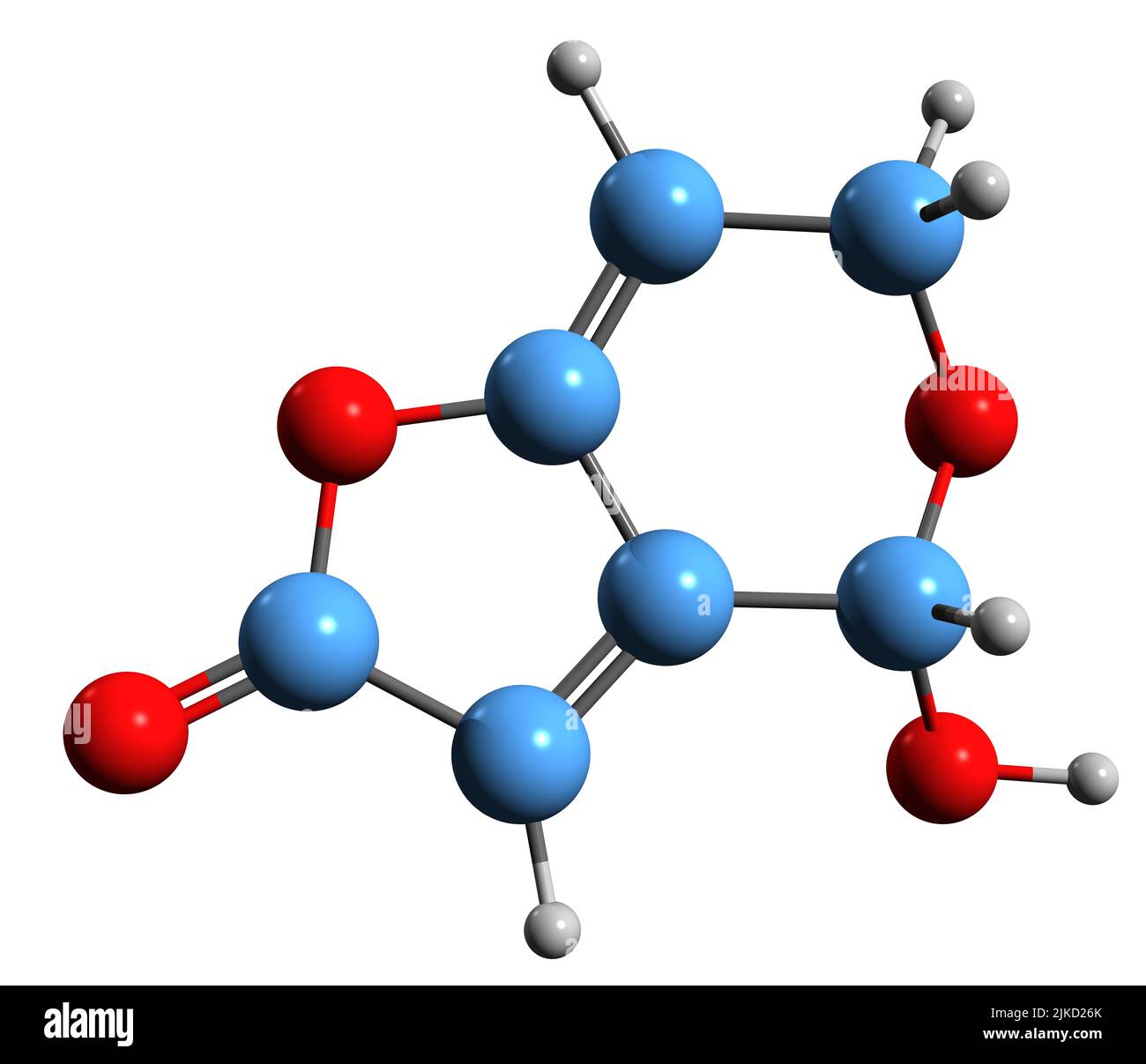 3D immagine della patulina formula scheletrica - struttura chimica molecolare della micotossina Leucopin isolato su sfondo bianco Foto Stock