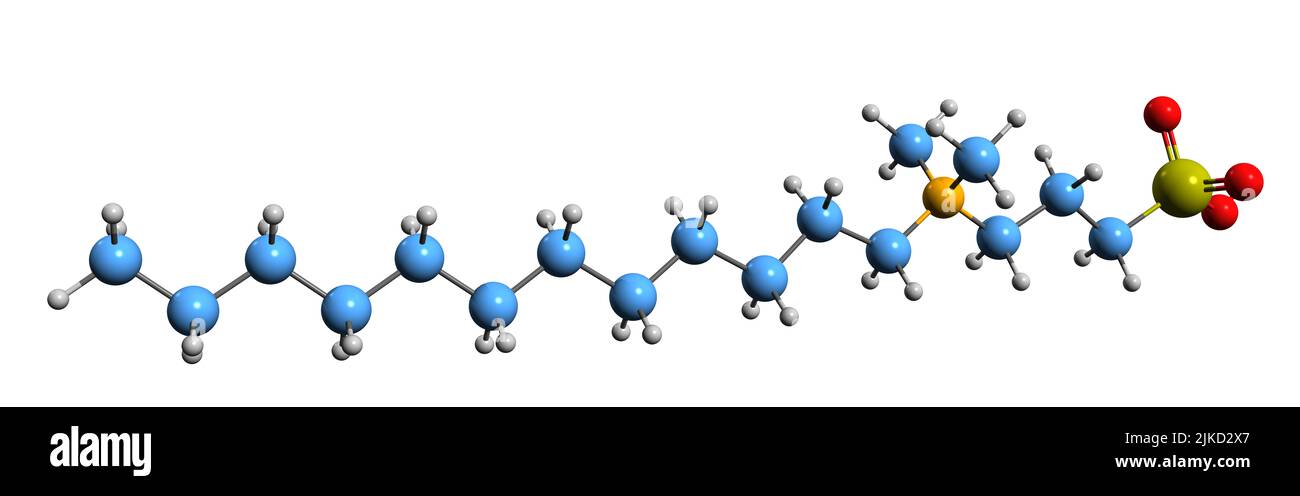 3D immagine di lauril dimetil propansolfonato formula scheletrica - struttura chimica molecolare di tensioattivo isolato su sfondo bianco Foto Stock