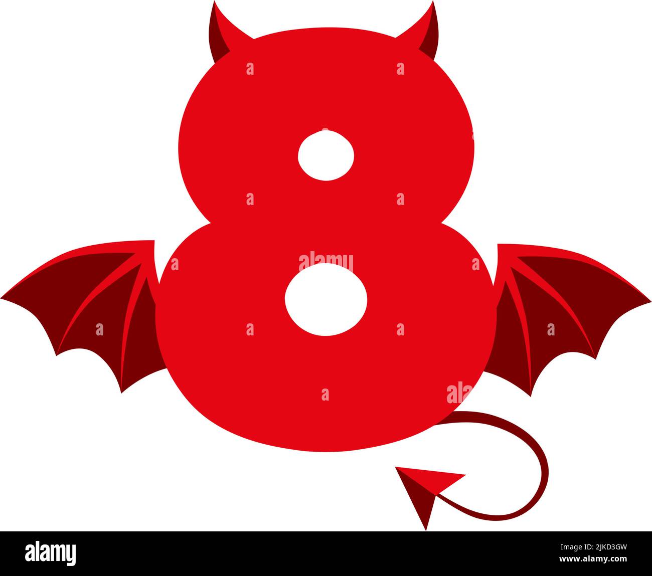 Diavolo rosso 8 numero con ali per i giochi ui.. Spaventoso fumetto scuro demone otto. Illustrazione Vettoriale