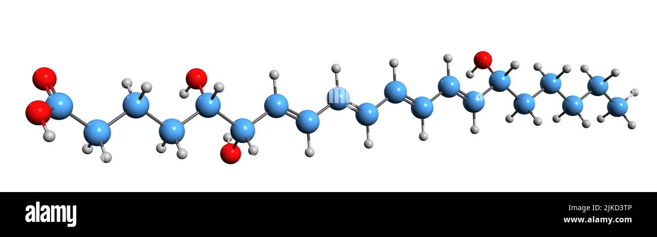 3D immagine di Lipoxin A4 formula scheletrica - struttura chimica molecolare del metabolita autacoide isolato su sfondo bianco Foto Stock
