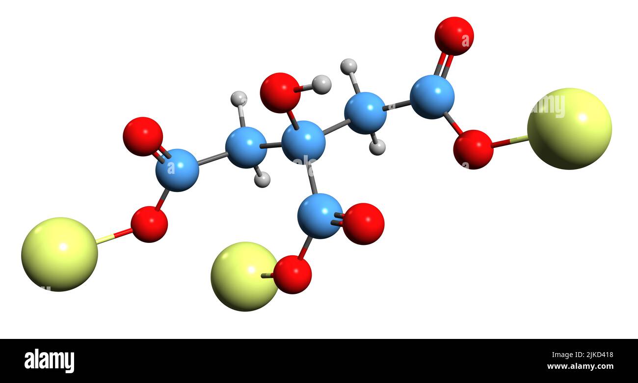 3D immagine di citrato di litio formula scheletrica - struttura chimica molecolare di stabilizzante dell'umore isolato su sfondo bianco Foto Stock