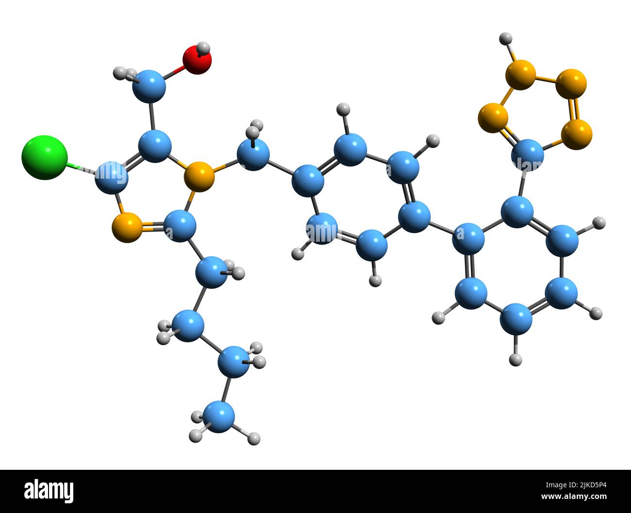 3D immagine della formula scheletrica di Losartan - struttura chimica molecolare del farmaco di ipertensione isolato su sfondo bianco Foto Stock