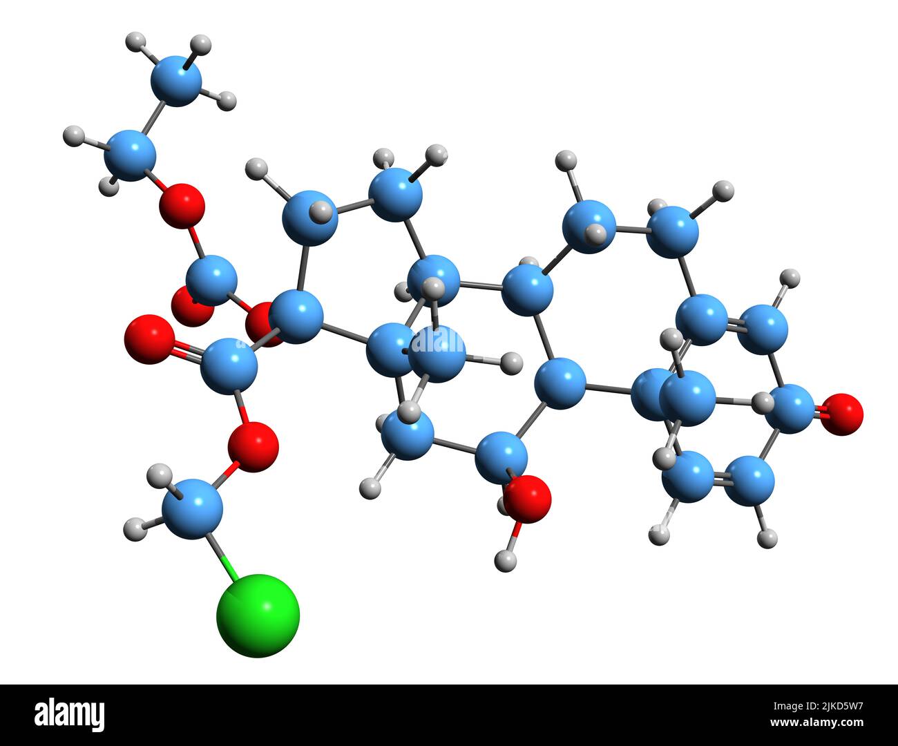 3D immagine di Loteprednol etabonato formula scheletrica - struttura chimica molecolare di corticosteroide isolato su sfondo bianco Foto Stock