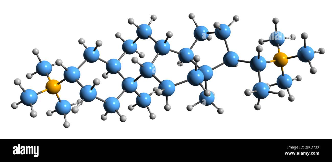 3D immagine della formula scheletrica di Malouetine - struttura chimica molecolare dell'agente bloccante neuromuscolare degli aminosteroidi isolato su sfondo bianco Foto Stock