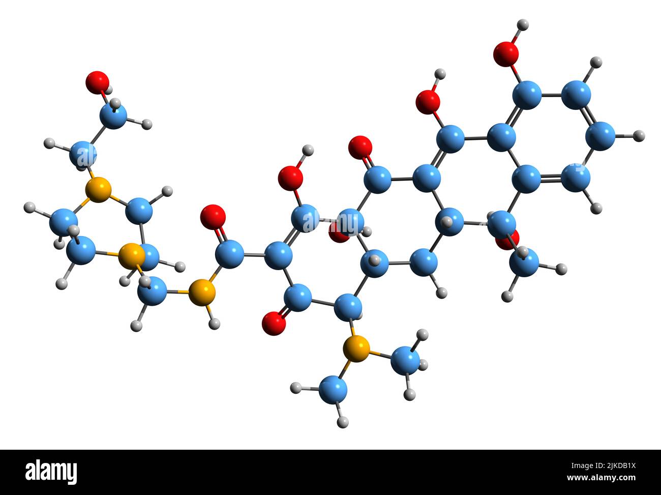 3D immagine della formula scheletrica della mepiciclina - struttura chimica molecolare del penicillinato della mepiciclina antibiotica isolato su sfondo bianco Foto Stock