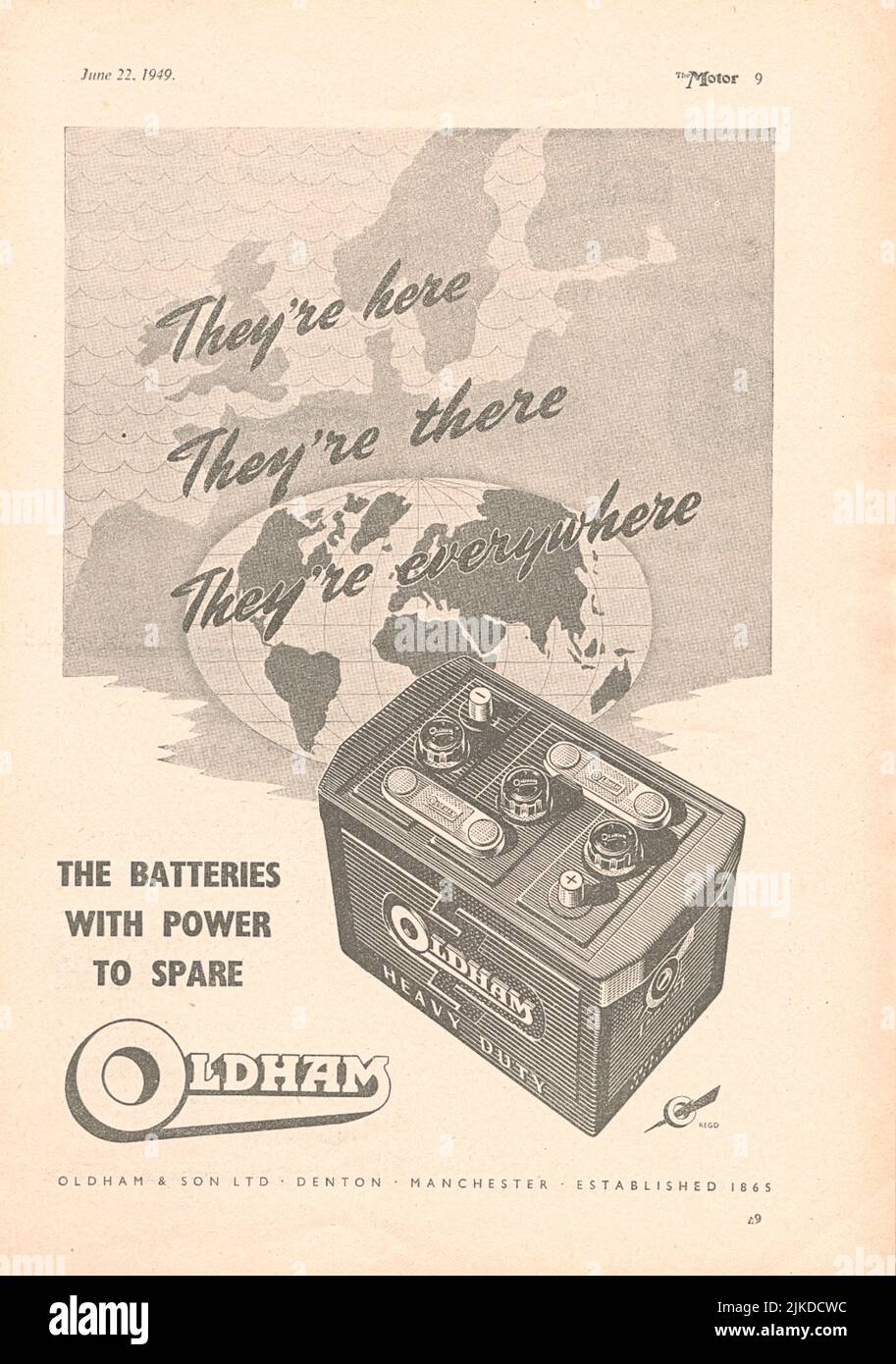 Oldham & Son Ltd batteria auto vecchia pubblicità vintage da una rivista automobilistica del Regno Unito Foto Stock