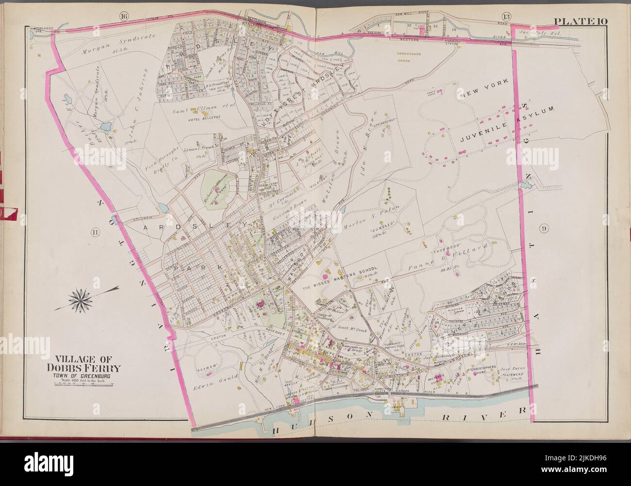 Westchester, V. 2, Double Page Plate No. 10 [Mappa delimitata da Western Ave., Hastings, Hudson River, Irvington]. G.W. Bromley & Co. (Editore). Atlanti Foto Stock