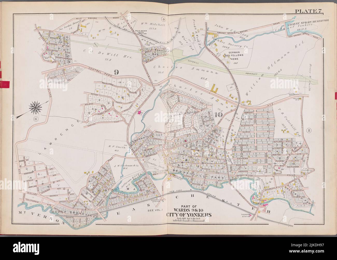 Westchester, V. 2, Double Page Plate No. 7 [Mappa delimitata da Square Rd., Grassy Sprain Brook Rd., Underhill St., East Chester, Mt. Vernon, Midland Foto Stock