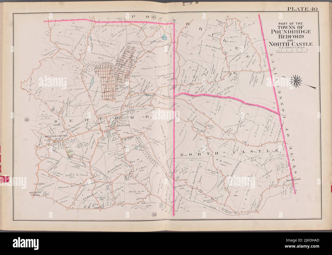 Westchester, V. 2, Double Page Plate No. 40 [Mappa delimitata da parte dei Comuni di Poundridge, Bedford, North Castle]. G.W. Bromley & Co. (Editore). Foto Stock