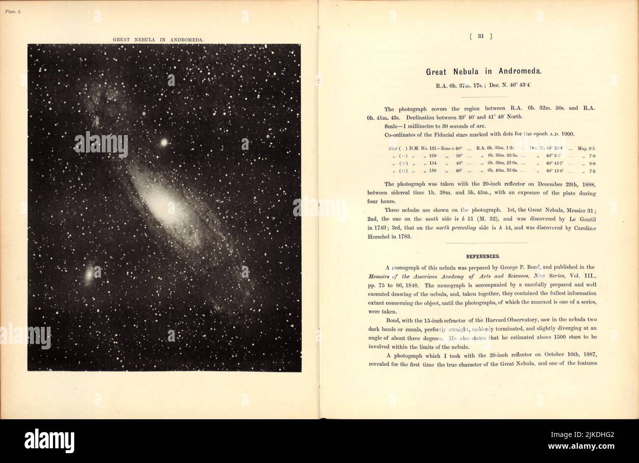 Grande Nebula in Andromeda, piatto 3 - Isaac Roberts. Una selezione di fotografie di stelle, stelle e nebulose. Sul sono visualizzate tre nebulose Foto Stock
