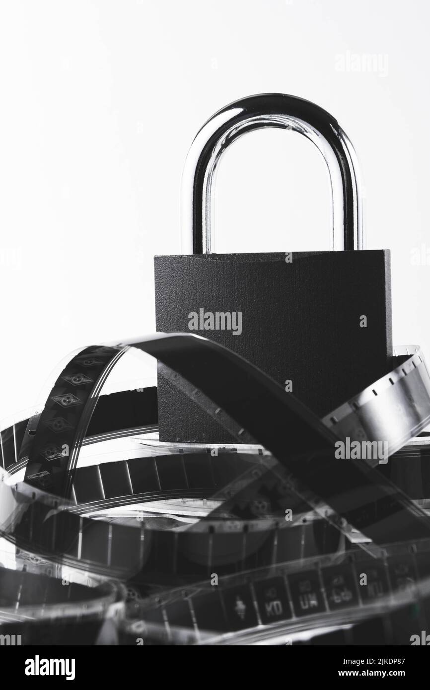 Noleggio film vietato. Blocco degli annunci. Film vietato. Elenco delle sanzioni nella produzione cinematografica. Foto Stock