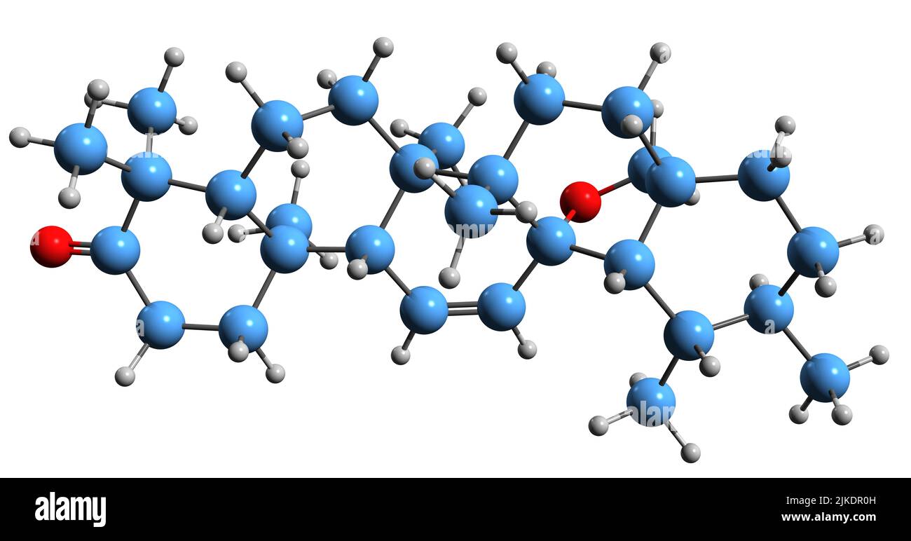 3D immagine di Momordicinina formula scheletrica - struttura chimica molecolare di triterpene isolato su sfondo bianco Foto Stock